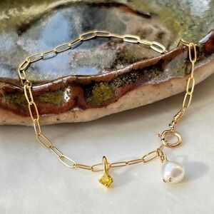 MADE TO ORDER: Good Filled Paperclip Bracelet with Gold Vermeil Sapphire Charm